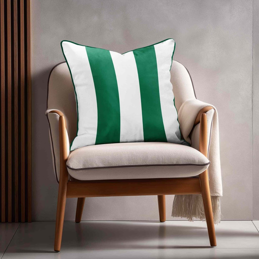 2 Stripes | Sustainable Velvet Cushion with Piping - Emerald Green 40 x 40 cm by Izabela Peters