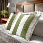 2 Stripes velvet cushion in Sage, piped