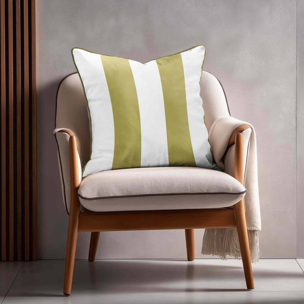 2 Stripes | Sustainable Velvet Cushion with Piping - Golden Lime 40 x 40 cm by Izabela Peters