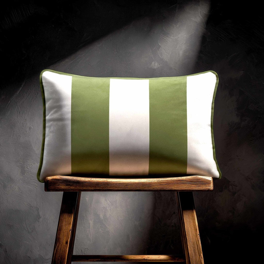2 Stripes with Piping | Sustainable Velvet Rectangle Cushion - Golden Lime 50 x 30 cm by Izabela Peters