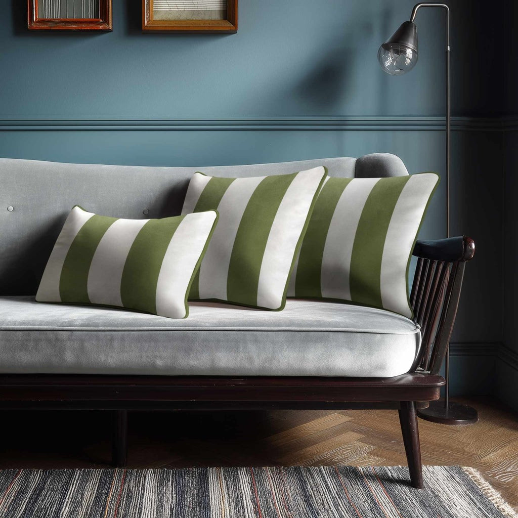 2 Stripes with Piping | Sustainable Velvet Rectangle Cushion - Golden Lime 50 x 30 cm by Izabela Peters