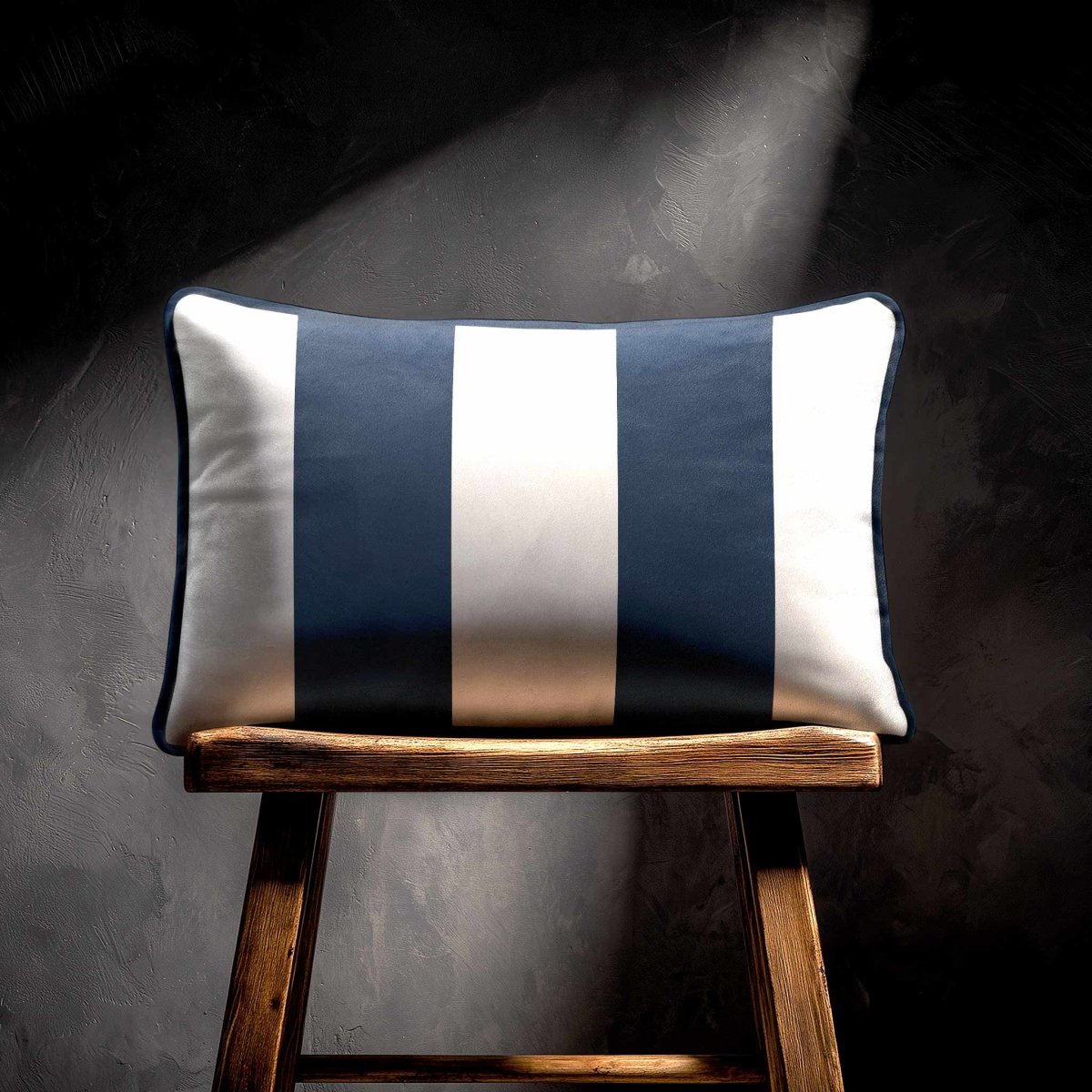 2 Stripes with Piping | Sustainable Velvet Rectangle Cushion - Petrol Blue 50 x 30 cm by Izabela Peters