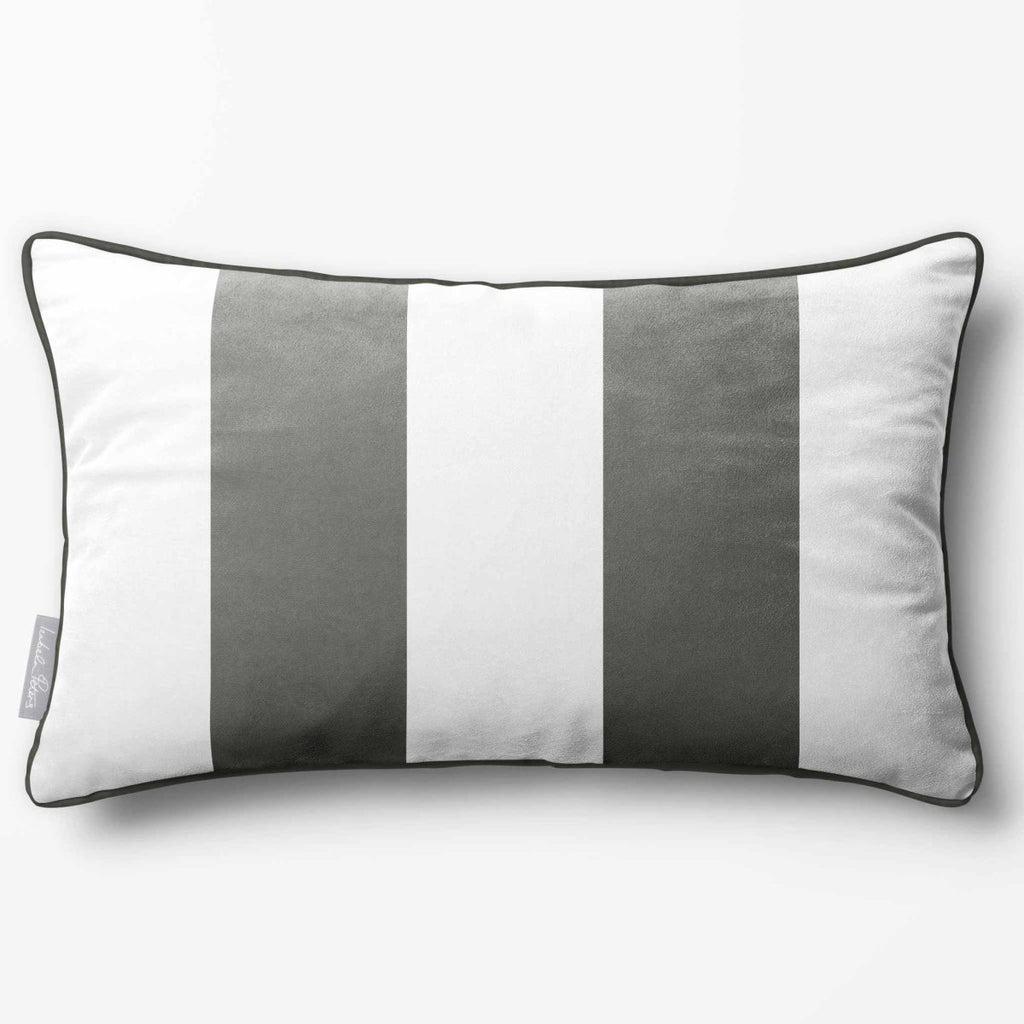 2 Stripes with Piping | Sustainable Velvet Rectangle Cushion - Beluga 50 x 30 cm by Izabela Peters