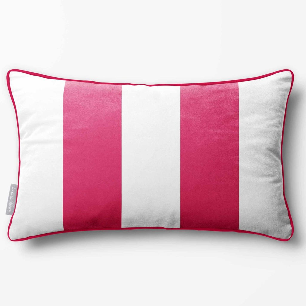 2 Stripes with Piping | Sustainable Velvet Rectangle Cushion - Hot Pink 50 x 30 cm by Izabela Peters