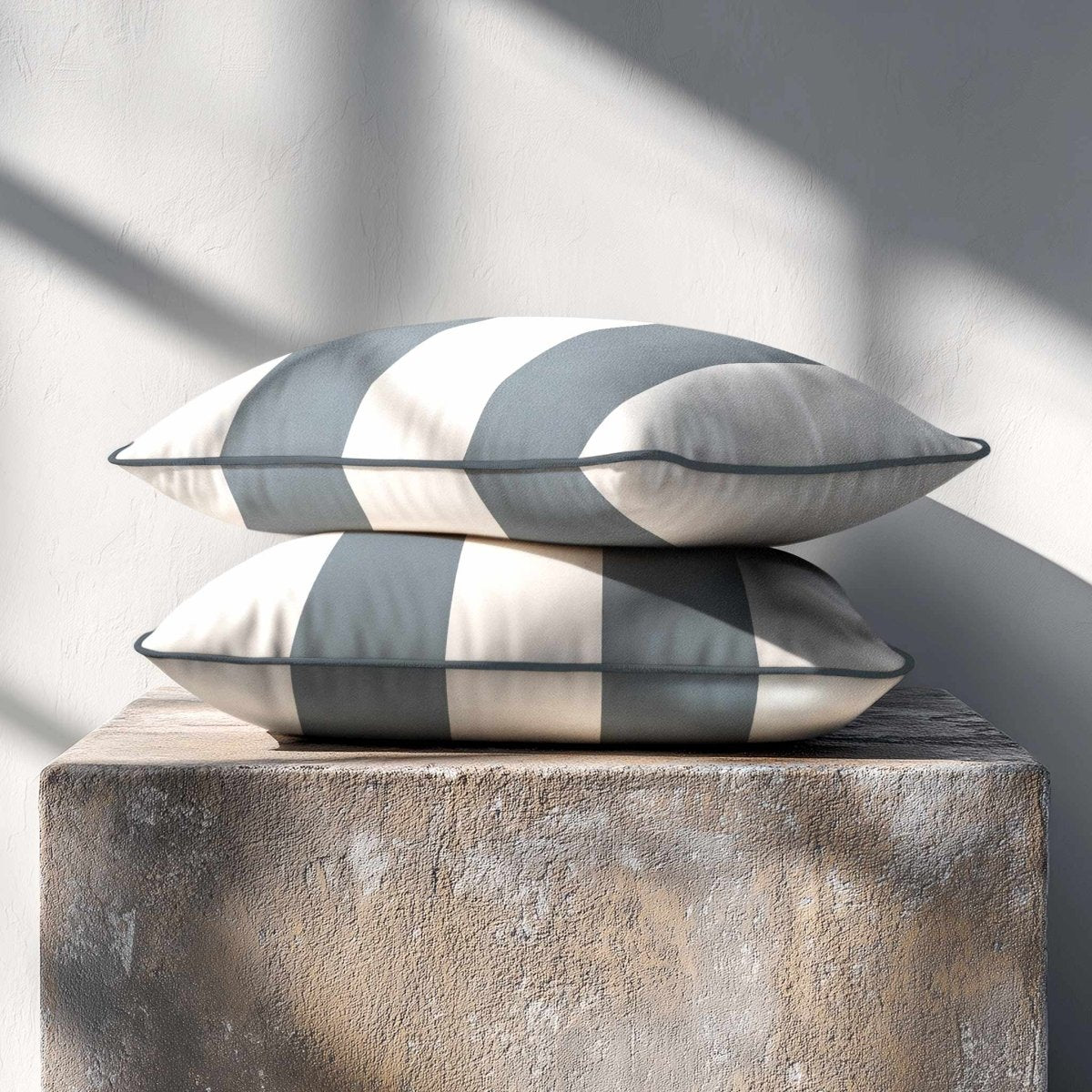 2 Stripes with Piping | Sustainable Velvet Rectangle Cushion - French Grey 50 x 30 cm by Izabela Peters