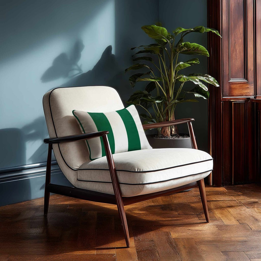 2 Stripes with Piping | Sustainable Velvet Rectangle Cushion - Emerald Green 50 x 30 cm by Izabela Peters