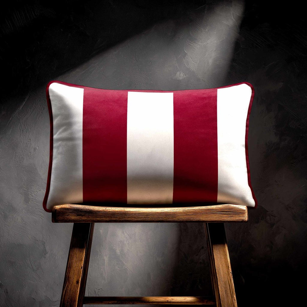 2 Stripes with Piping | Sustainable Velvet Rectangle Cushion - Raspberry Red 50 x 30 cm by Izabela Peters