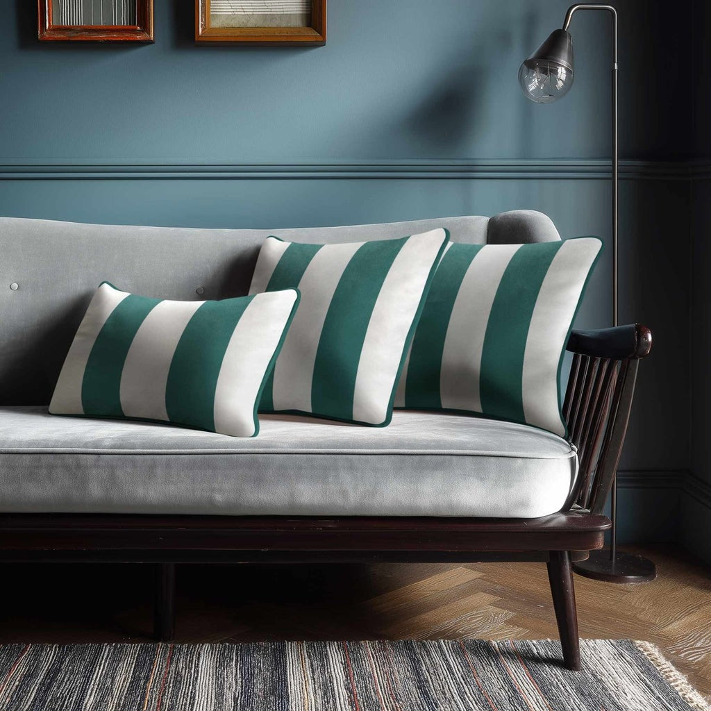 2 Stripes with Piping | Sustainable Velvet Rectangle Cushion - Forest Biome 50 x 30 cm by Izabela Peters