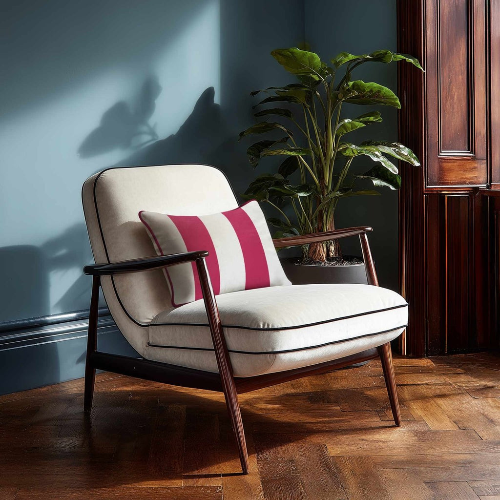 2 Stripes with Piping | Sustainable Velvet Rectangle Cushion - Hot Pink 50 x 30 cm by Izabela Peters