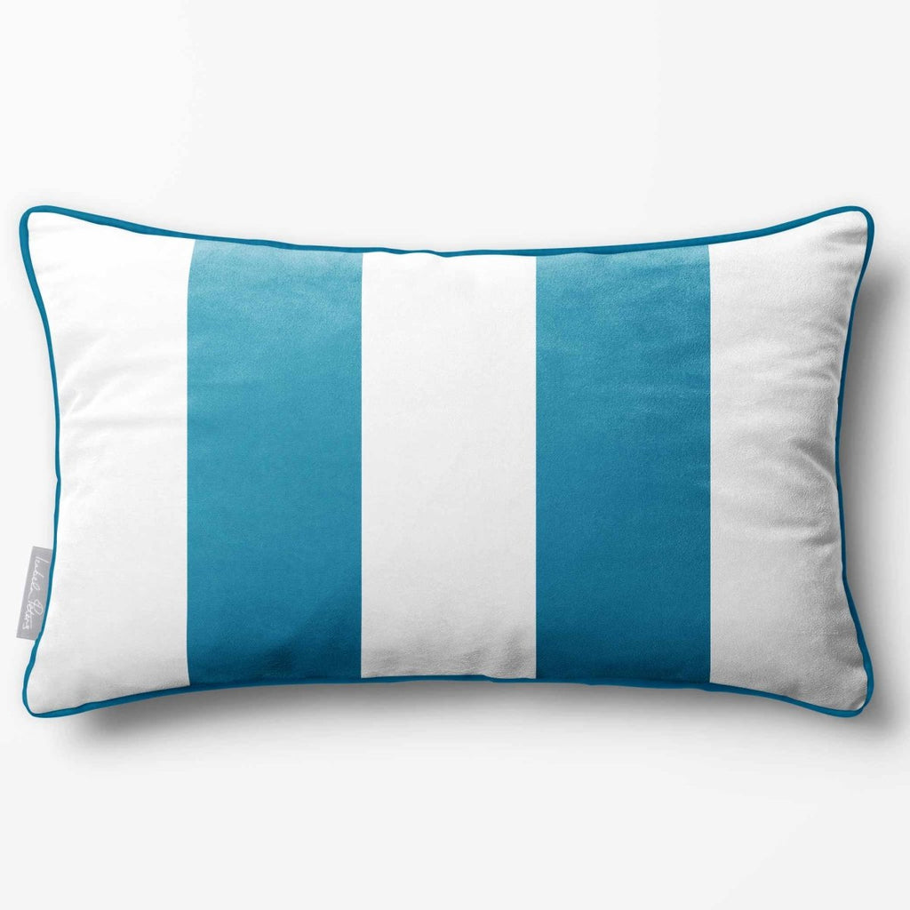 2 Stripes with Piping | Sustainable Velvet Rectangle Cushion - Prussian Blue 50 x 30 cm by Izabela Peters