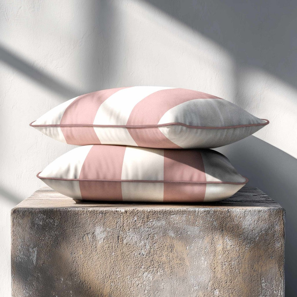 2 Stripes with Piping | Sustainable Velvet Rectangle Cushion - Rosewater 50 x 30 cm by Izabela Peters