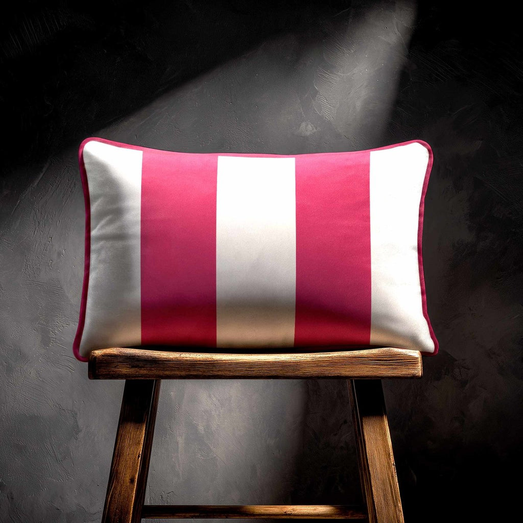 2 Stripes with Piping | Sustainable Velvet Rectangle Cushion - Hot Pink 50 x 30 cm by Izabela Peters