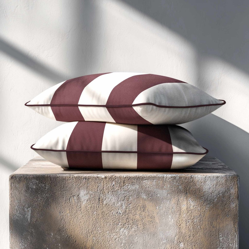 2 Stripes with Piping | Sustainable Velvet Rectangle Cushion - Italian Grape 50 x 30 cm by Izabela Peters