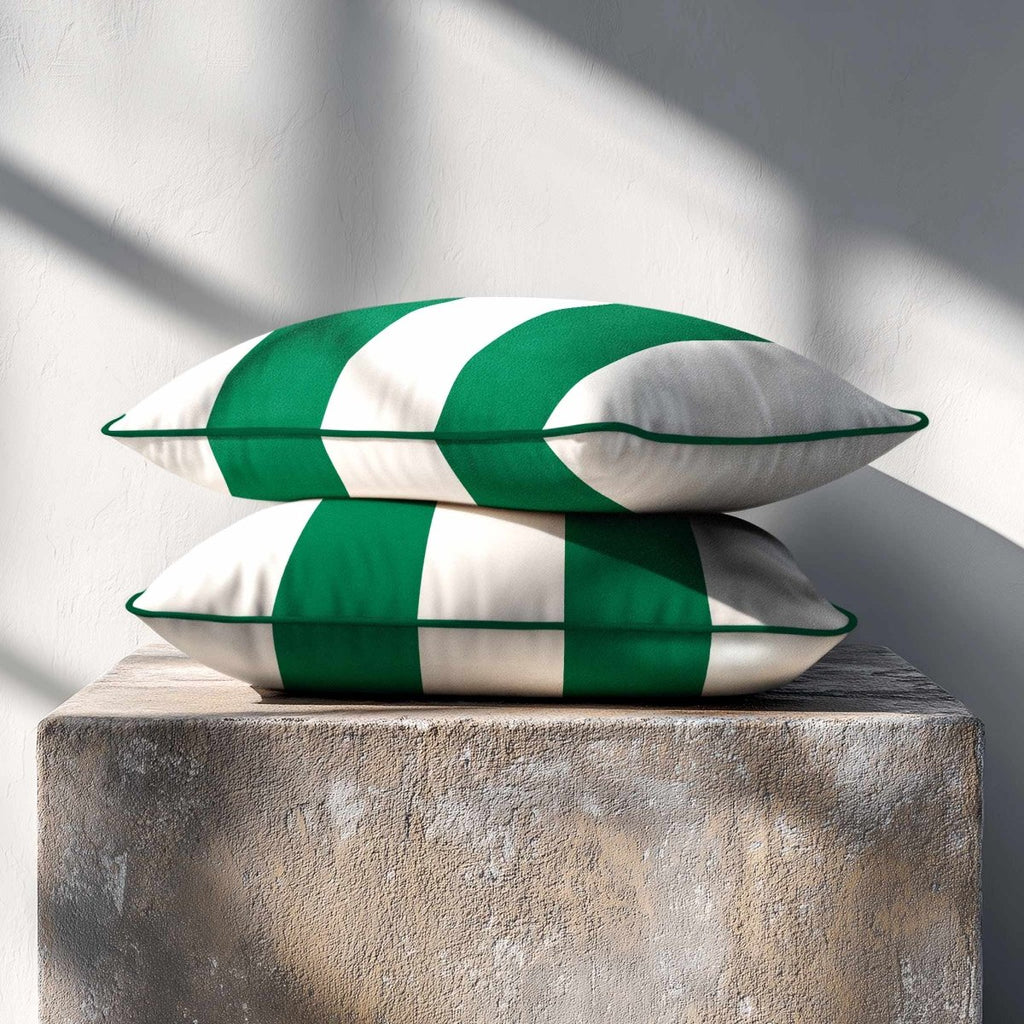 2 Stripes with Piping | Sustainable Velvet Rectangle Cushion - Emerald Green 50 x 30 cm by Izabela Peters