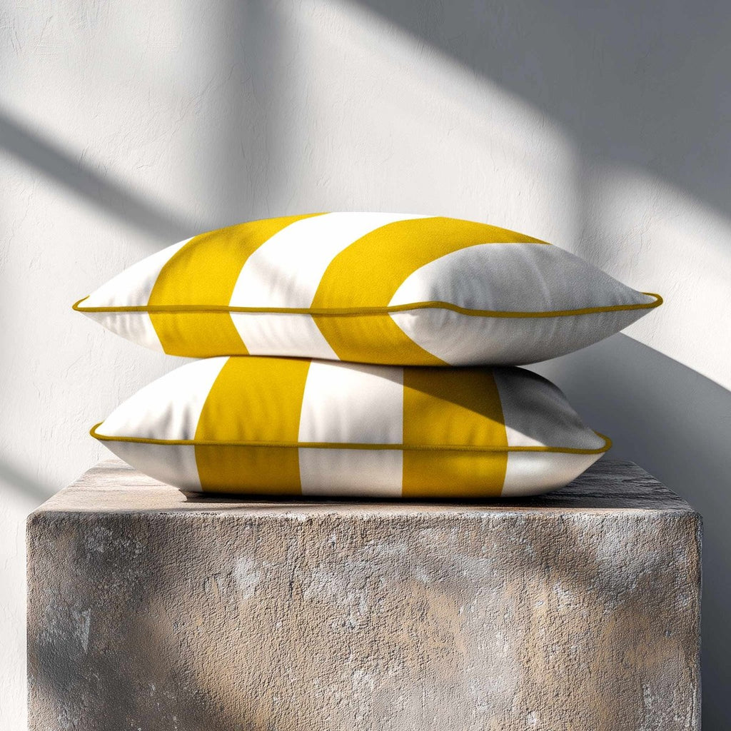 2 Stripes with Piping | Sustainable Velvet Rectangle Cushion - Mustard Ochre 50 x 30 cm by Izabela Peters