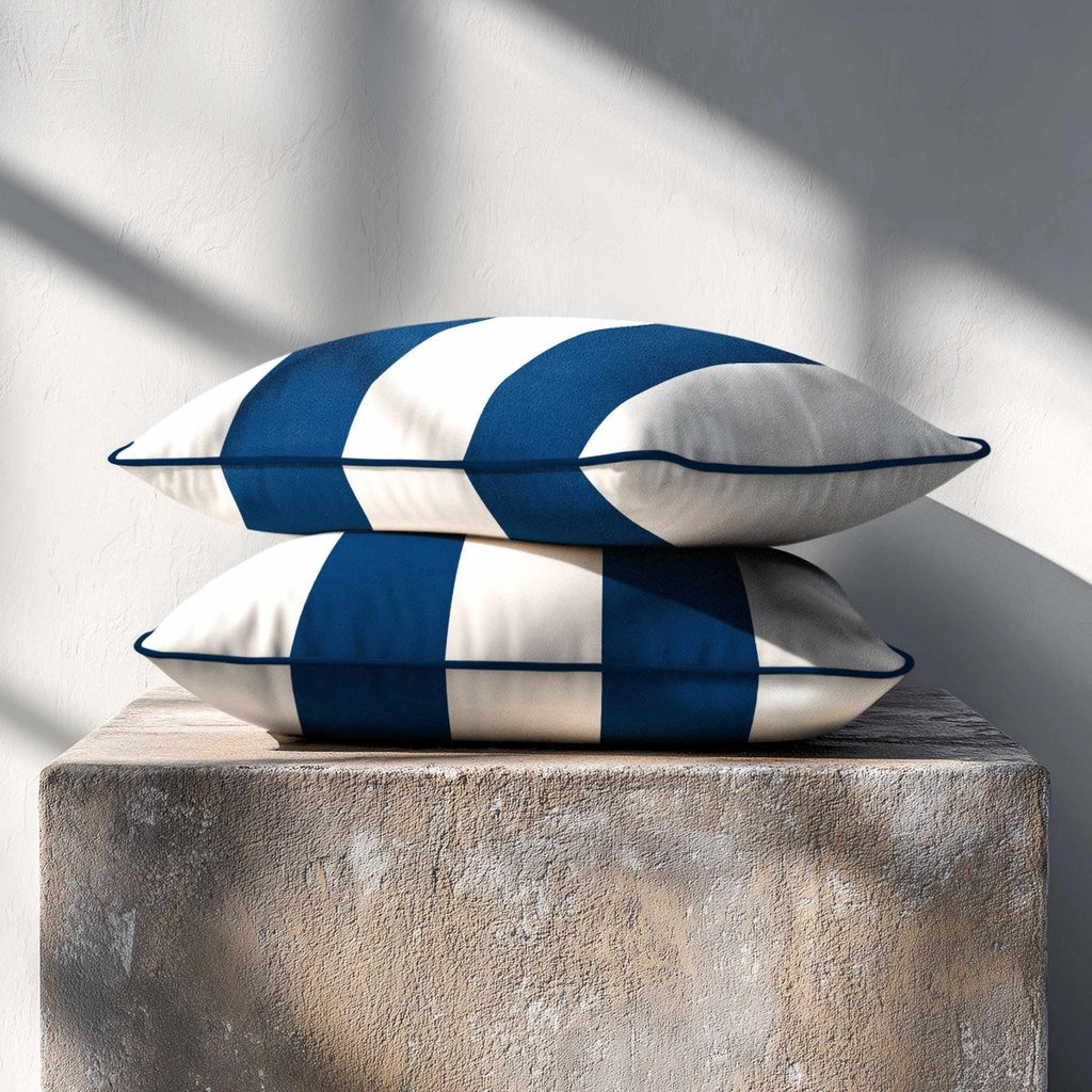 2 Stripes with Piping | Sustainable Velvet Rectangle Cushion - Estate Blue 50 x 30 cm by Izabela Peters