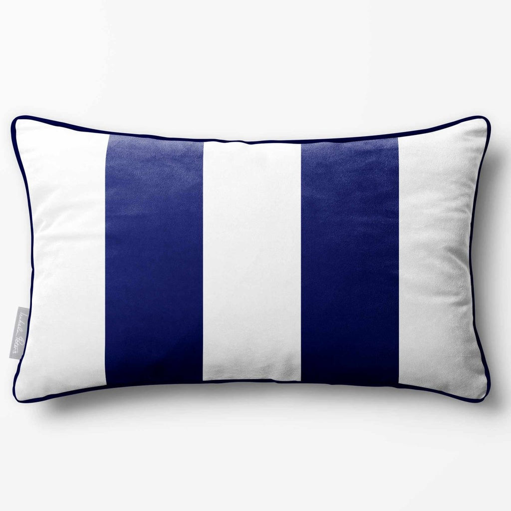 2 Stripes with Piping | Sustainable Velvet Rectangle Cushion - Midnight 50 x 30 cm by Izabela Peters