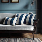 2 Stripes with Piping | Sustainable Velvet Rectangle Cushion - Estate Blue 50 x 30 cm by Izabela Peters