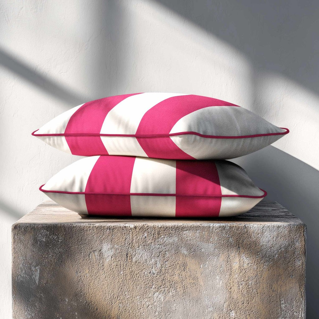 2 Stripes with Piping | Sustainable Velvet Rectangle Cushion - Hot Pink 50 x 30 cm by Izabela Peters