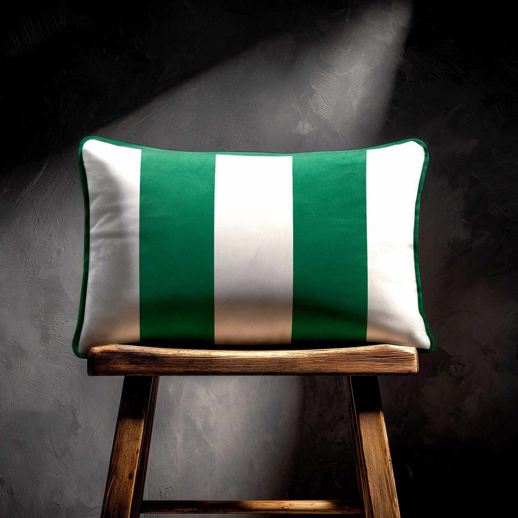 2 Stripes with Piping | Sustainable Velvet Rectangle Cushion - Emerald Green 50 x 30 cm by Izabela Peters
