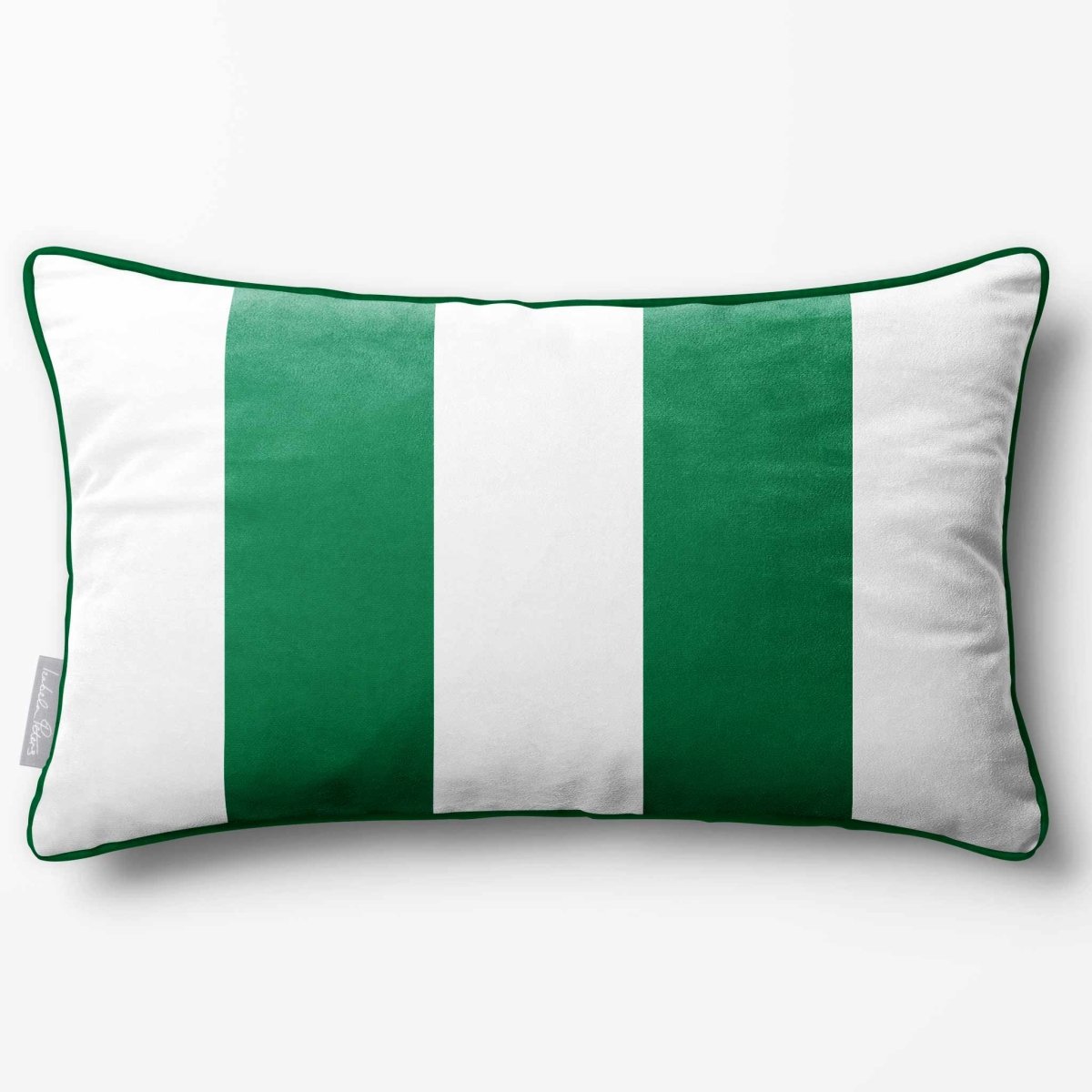 2 Stripes with Piping | Sustainable Velvet Rectangle Cushion - Emerald Green 50 x 30 cm by Izabela Peters