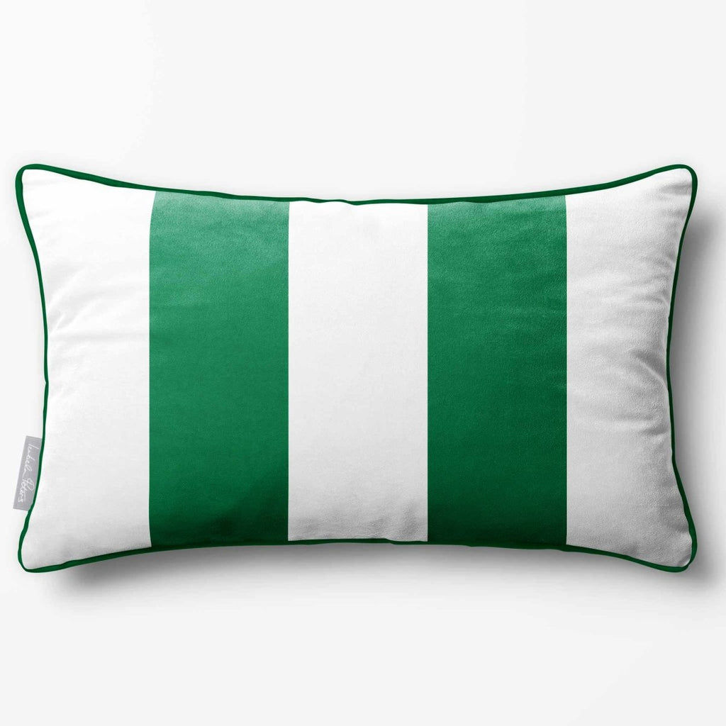 2 Stripes with Piping | Sustainable Velvet Rectangle Cushion - Emerald Green 50 x 30 cm by Izabela Peters