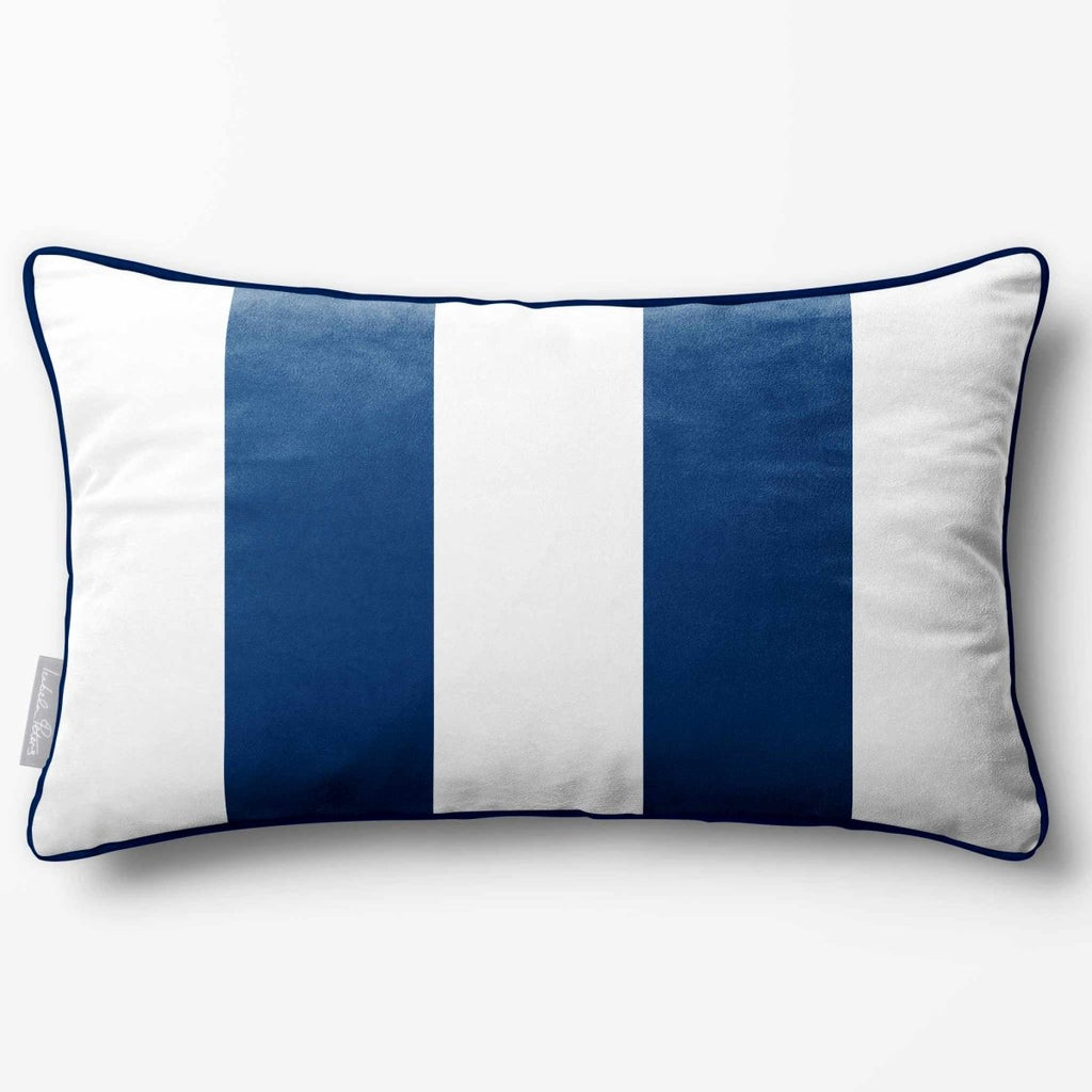 2 Stripes with Piping | Sustainable Velvet Rectangle Cushion - Estate Blue 50 x 30 cm by Izabela Peters