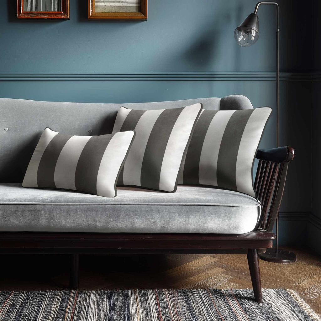 2 Stripes with Piping | Sustainable Velvet Rectangle Cushion - Beluga 50 x 30 cm by Izabela Peters