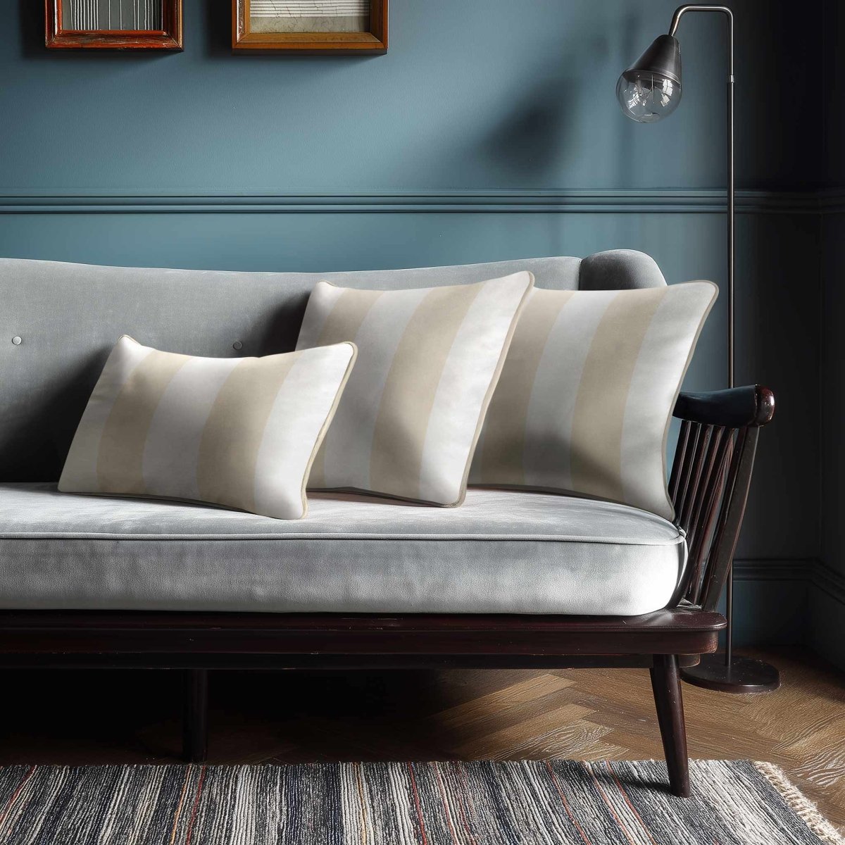 2 Stripes with Piping | Sustainable Velvet Rectangle Cushion - Ivory Cream 50 x 30 cm by Izabela Peters