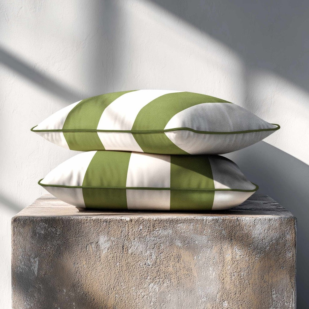 2 Stripes with Piping | Sustainable Velvet Rectangle Cushion - Golden Lime 50 x 30 cm by Izabela Peters