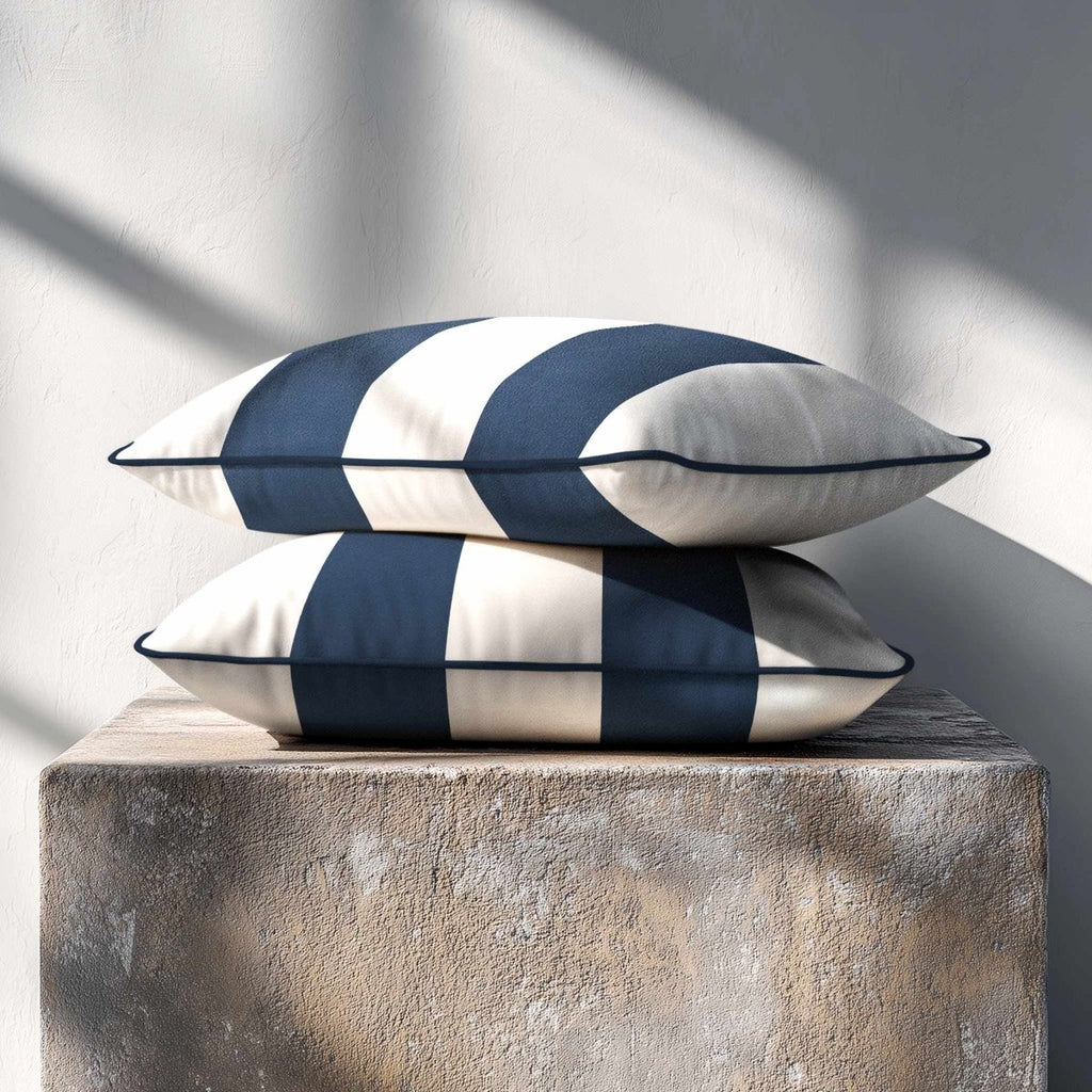 2 Stripes with Piping | Sustainable Velvet Rectangle Cushion - Petrol Blue 50 x 30 cm by Izabela Peters