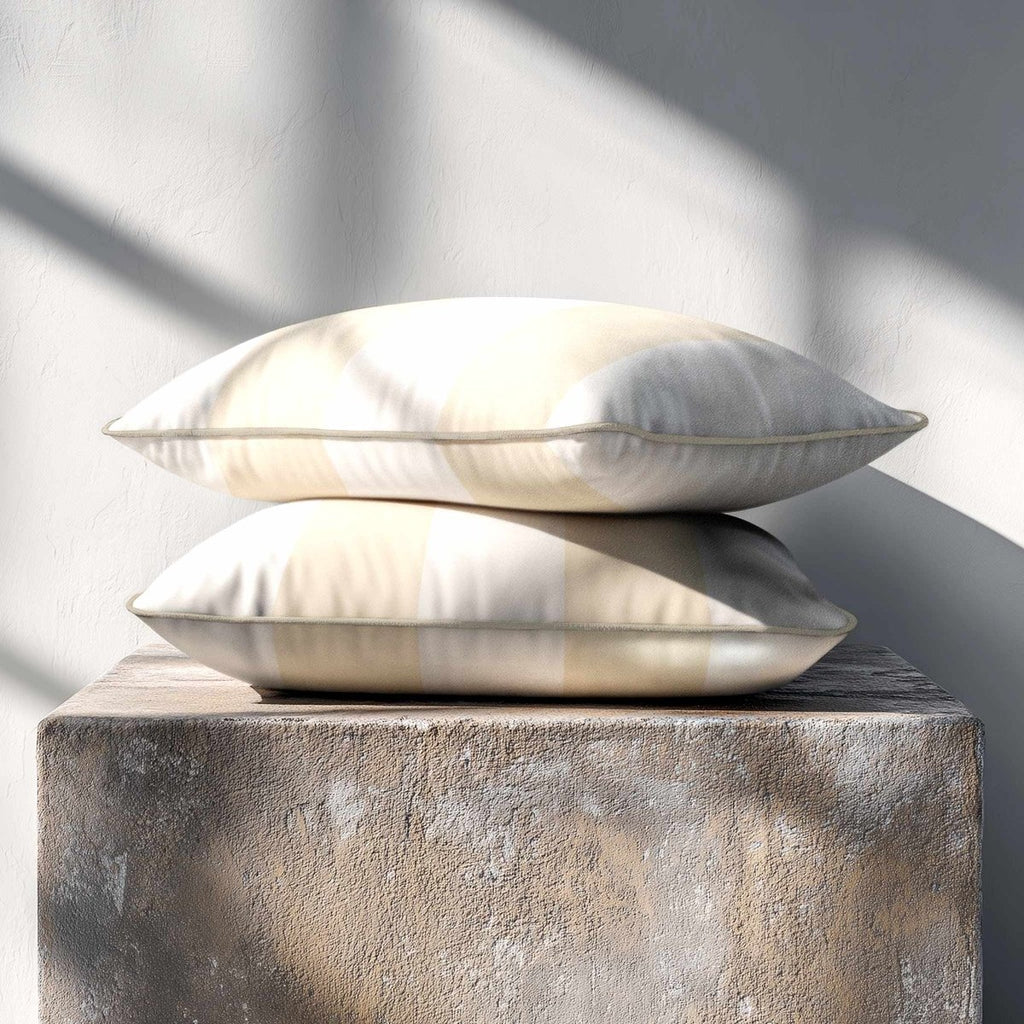 2 Stripes with Piping | Sustainable Velvet Rectangle Cushion - Ivory Cream 50 x 30 cm by Izabela Peters