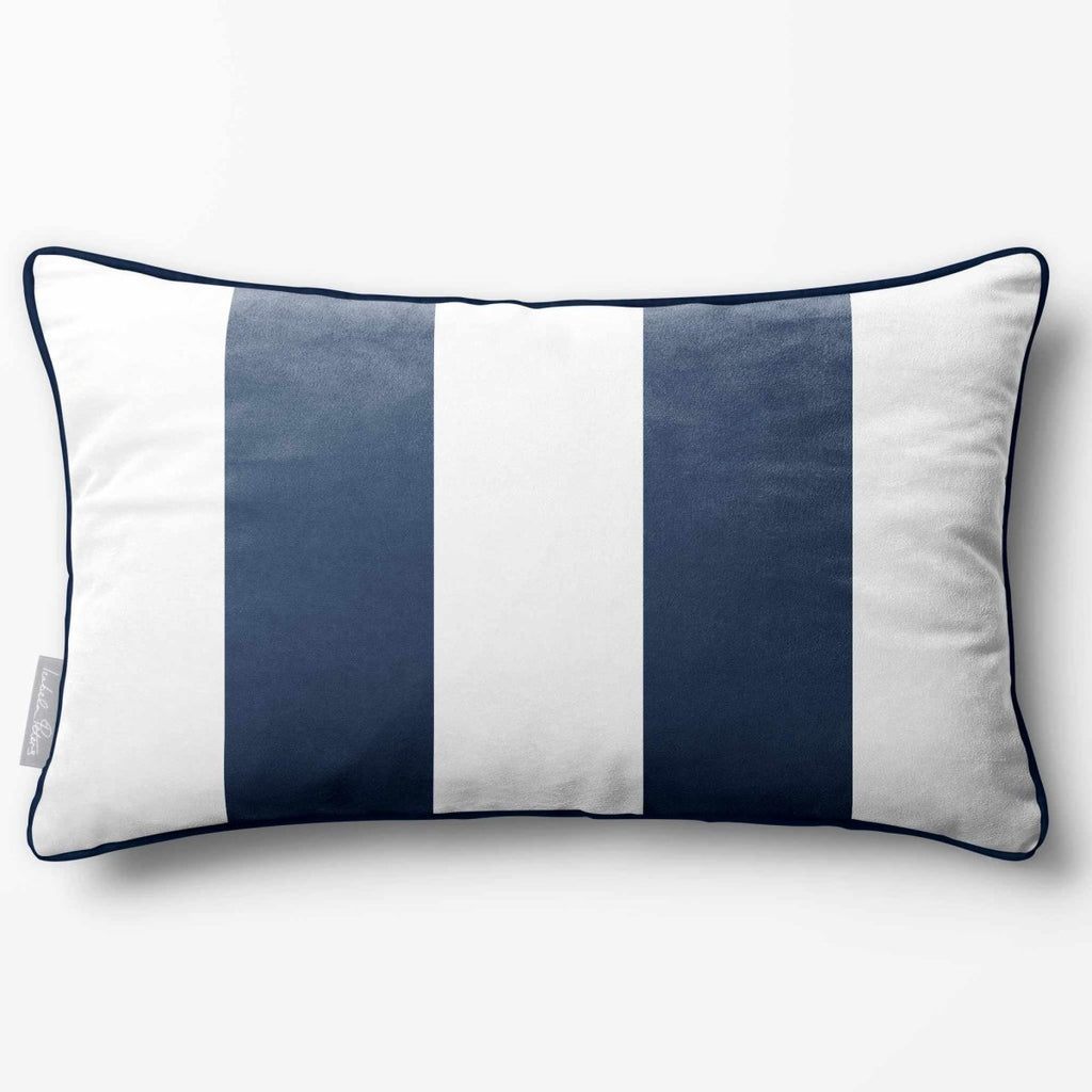2 Stripes with Piping | Sustainable Velvet Rectangle Cushion - Petrol Blue 50 x 30 cm by Izabela Peters