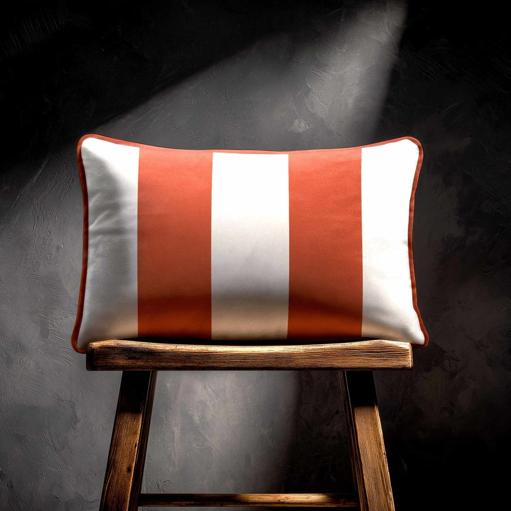2 Stripes with Piping | Sustainable Velvet Rectangle Cushion - Burnt Ochre 50 x 30 cm by Izabela Peters