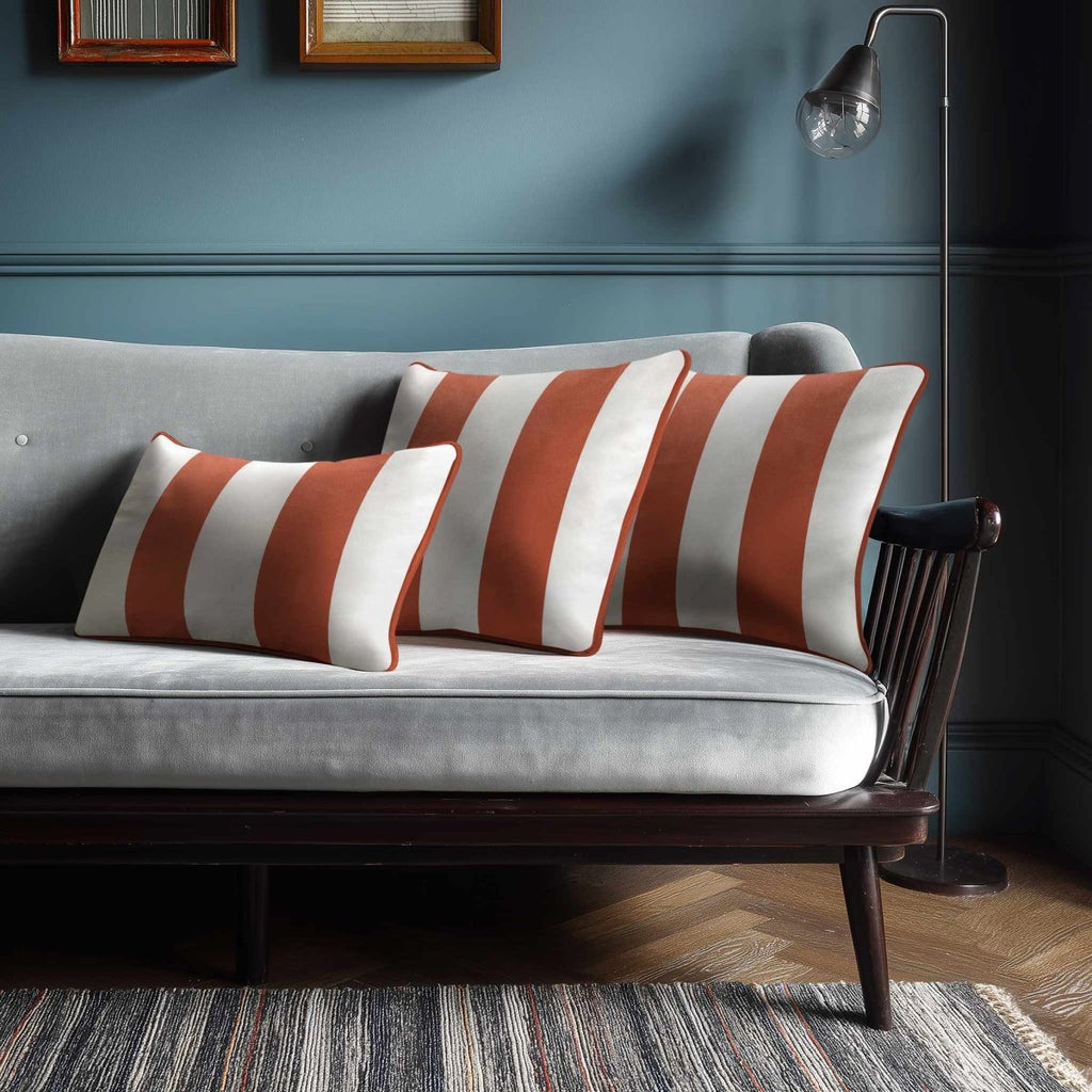 2 Stripes with Piping | Sustainable Velvet Rectangle Cushion - Burnt Ochre 50 x 30 cm by Izabela Peters