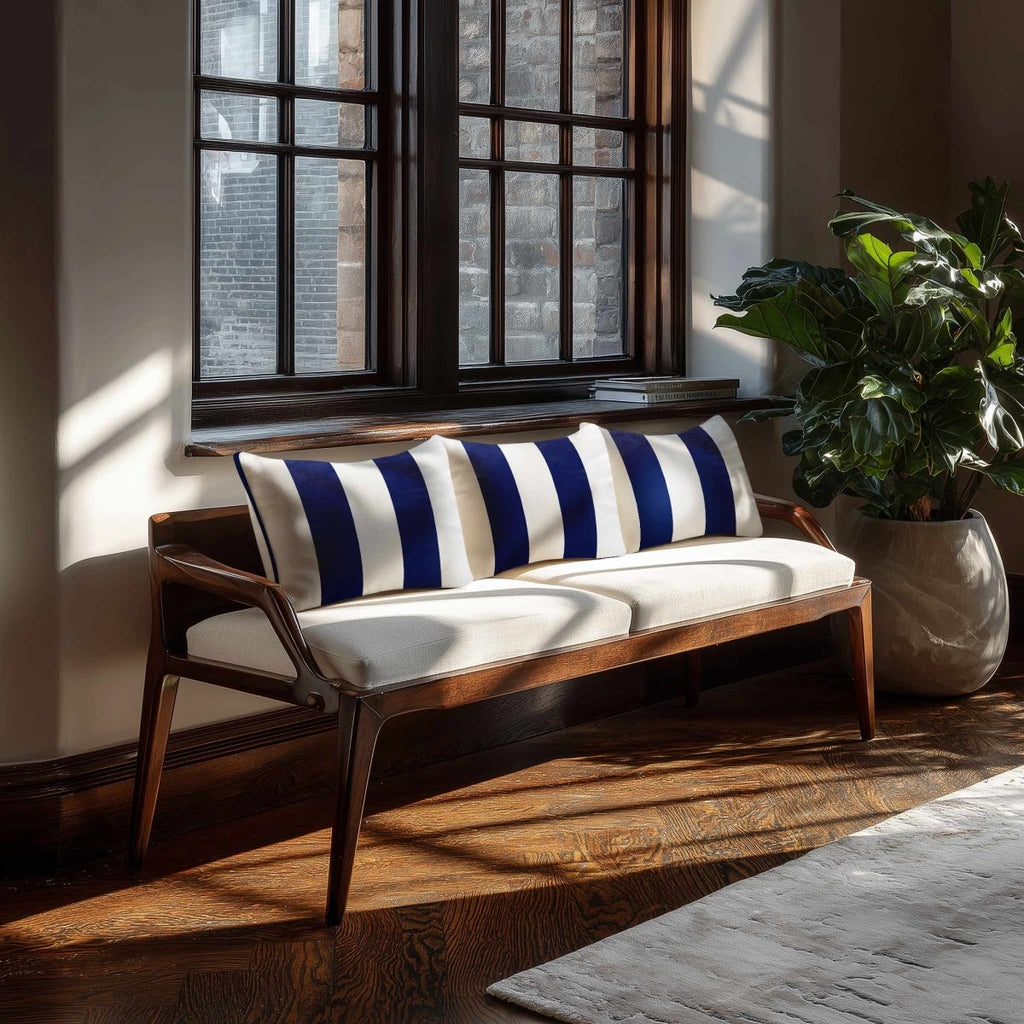 2 Stripes with Piping | Sustainable Velvet Rectangle Cushion - Midnight 50 x 30 cm by Izabela Peters