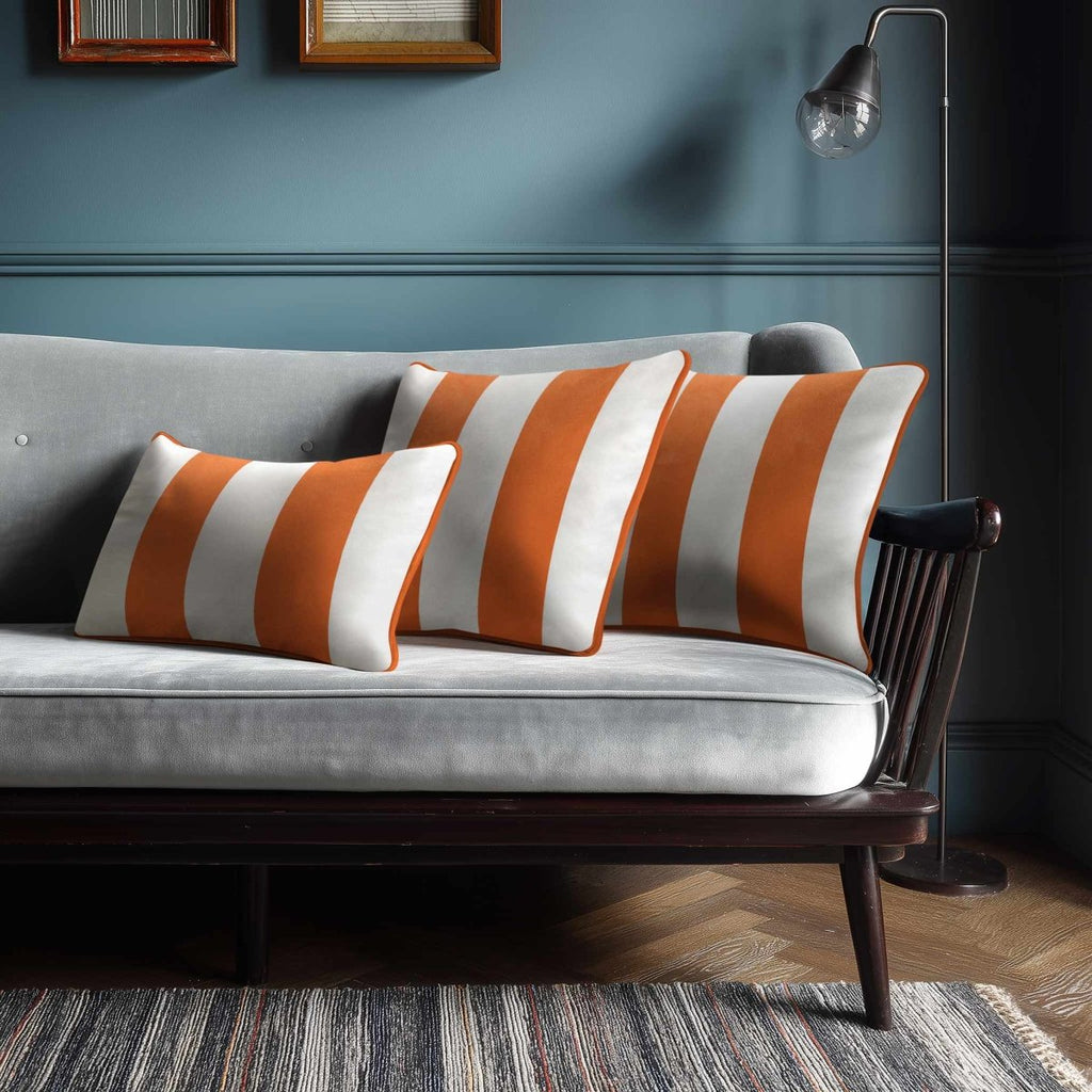 2 Stripes with Piping | Sustainable Velvet Rectangle Cushion - Burnt Orange 50 x 30 cm by Izabela Peters