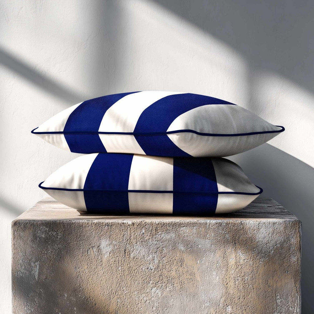 2 Stripes with Piping | Sustainable Velvet Rectangle Cushion - Midnight 50 x 30 cm by Izabela Peters