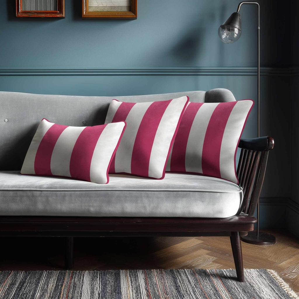 2 Stripes with Piping | Sustainable Velvet Rectangle Cushion - Hot Pink 50 x 30 cm by Izabela Peters