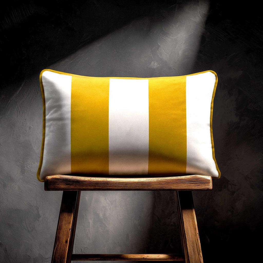 2 Stripes with Piping | Sustainable Velvet Rectangle Cushion - Mustard Ochre 50 x 30 cm by Izabela Peters