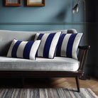 2 Stripes with Piping | Sustainable Velvet Rectangle Cushion - Midnight 50 x 30 cm by Izabela Peters