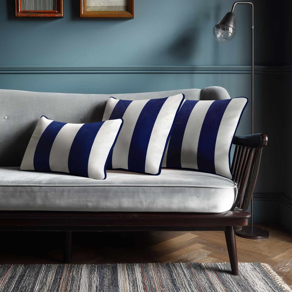 2 Stripes with Piping | Sustainable Velvet Rectangle Cushion - Midnight 50 x 30 cm by Izabela Peters