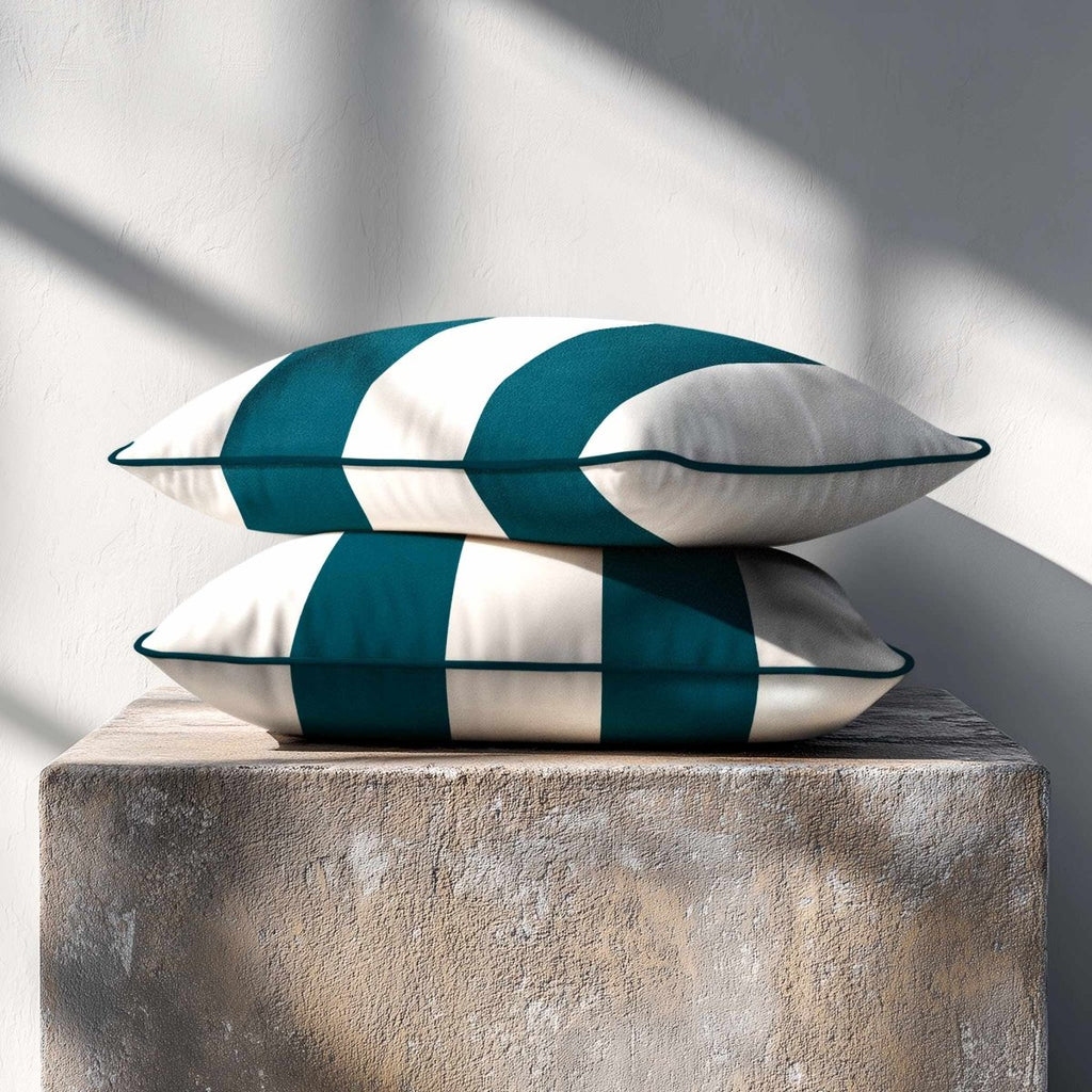 2 Stripes with Piping | Sustainable Velvet Rectangle Cushion - Teal 50 x 30 cm by Izabela Peters