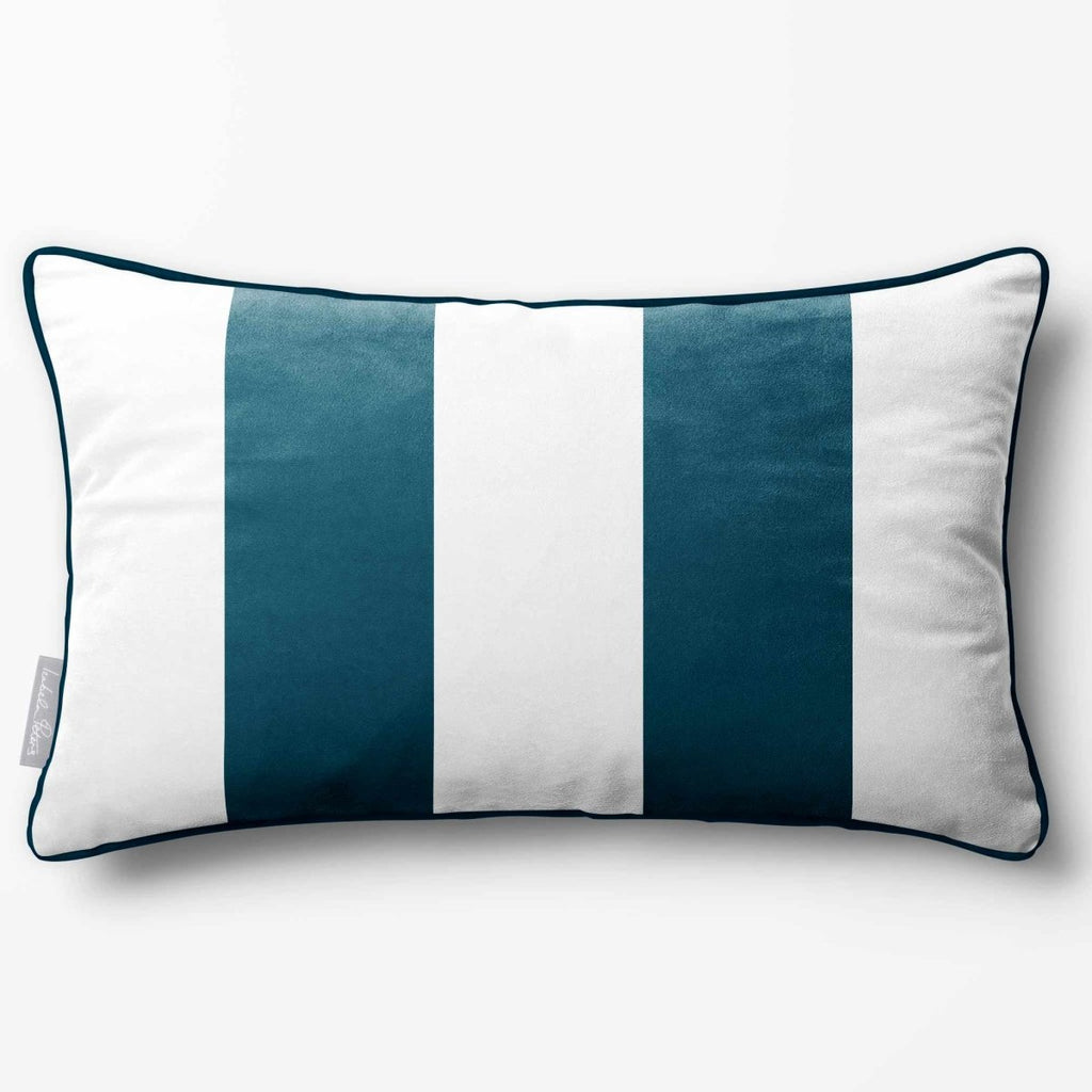 2 Stripes with Piping | Sustainable Velvet Rectangle Cushion - Teal 50 x 30 cm by Izabela Peters