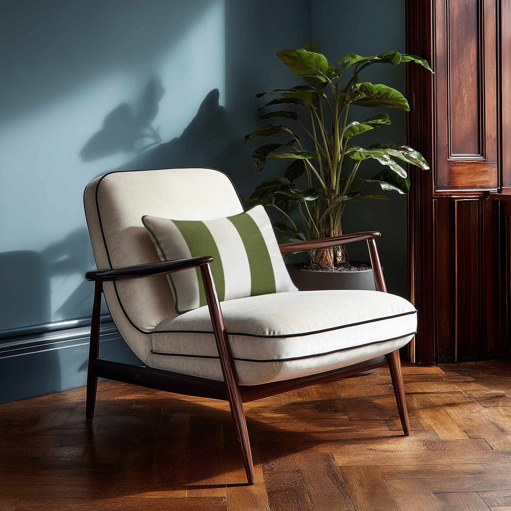 2 Stripes with Piping | Sustainable Velvet Rectangle Cushion - Golden Lime 50 x 30 cm by Izabela Peters