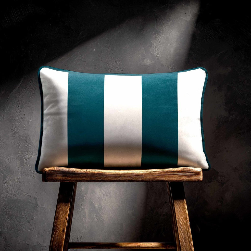 2 Stripes with Piping | Sustainable Velvet Rectangle Cushion - Teal 50 x 30 cm by Izabela Peters