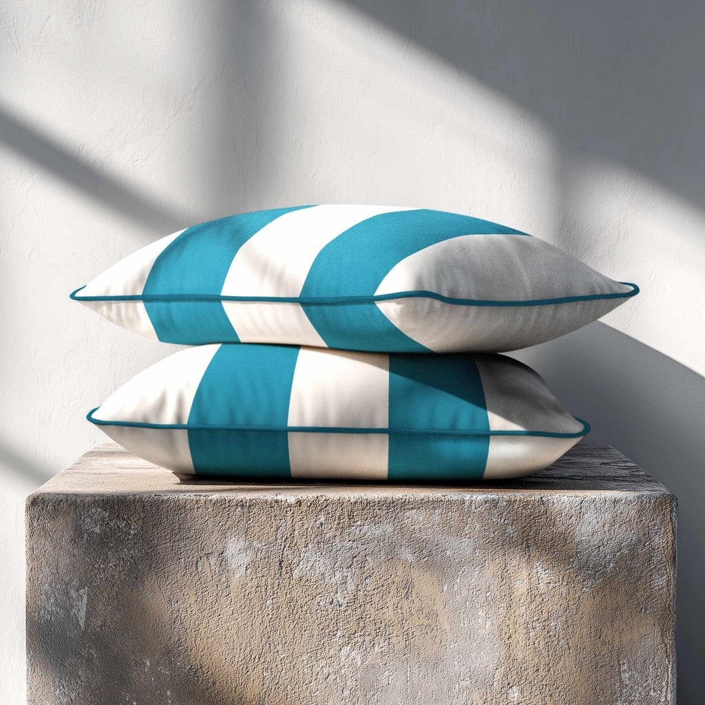 2 Stripes with Piping | Sustainable Velvet Rectangle Cushion - Prussian Blue 50 x 30 cm by Izabela Peters