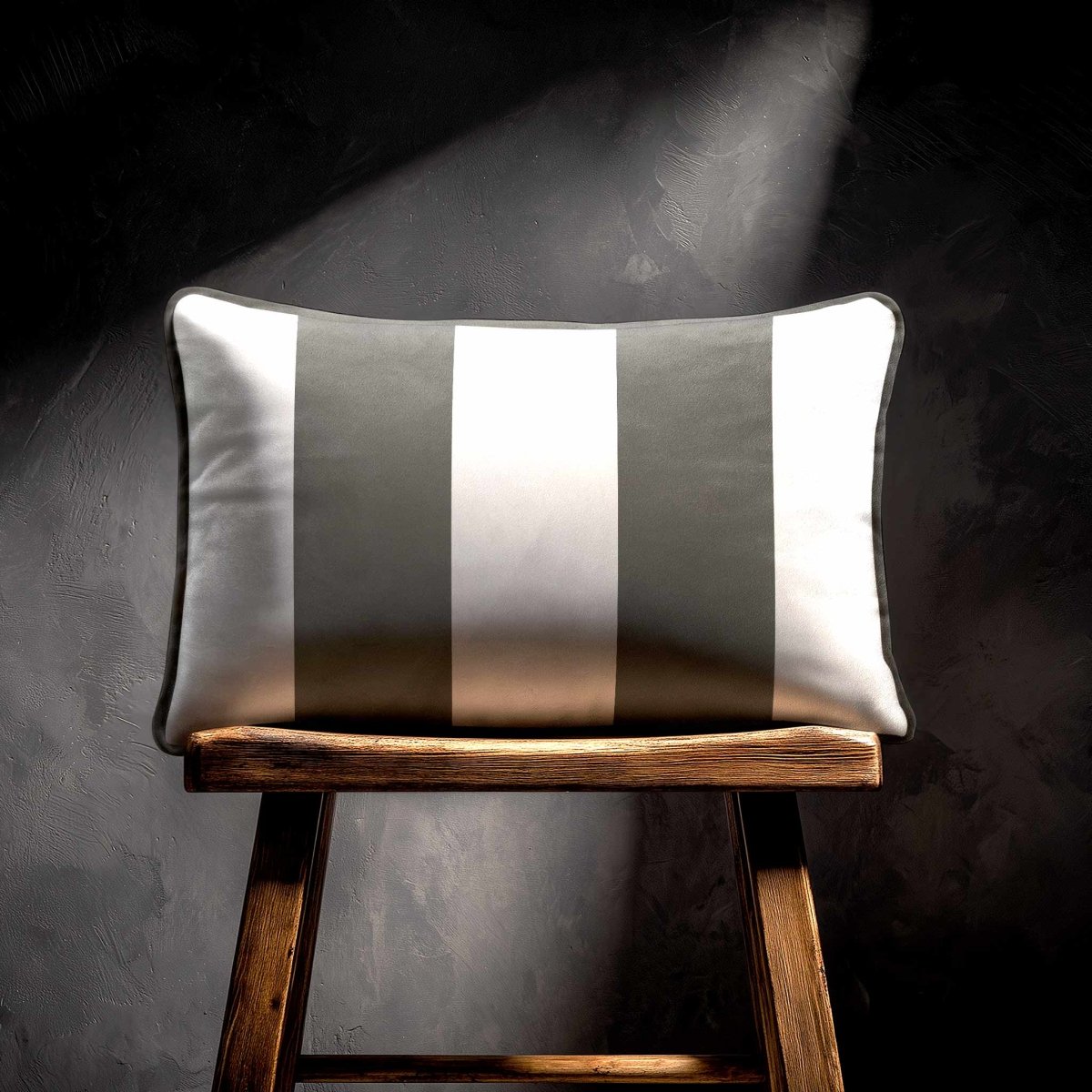 2 Stripes with Piping | Sustainable Velvet Rectangle Cushion - Beluga 50 x 30 cm by Izabela Peters