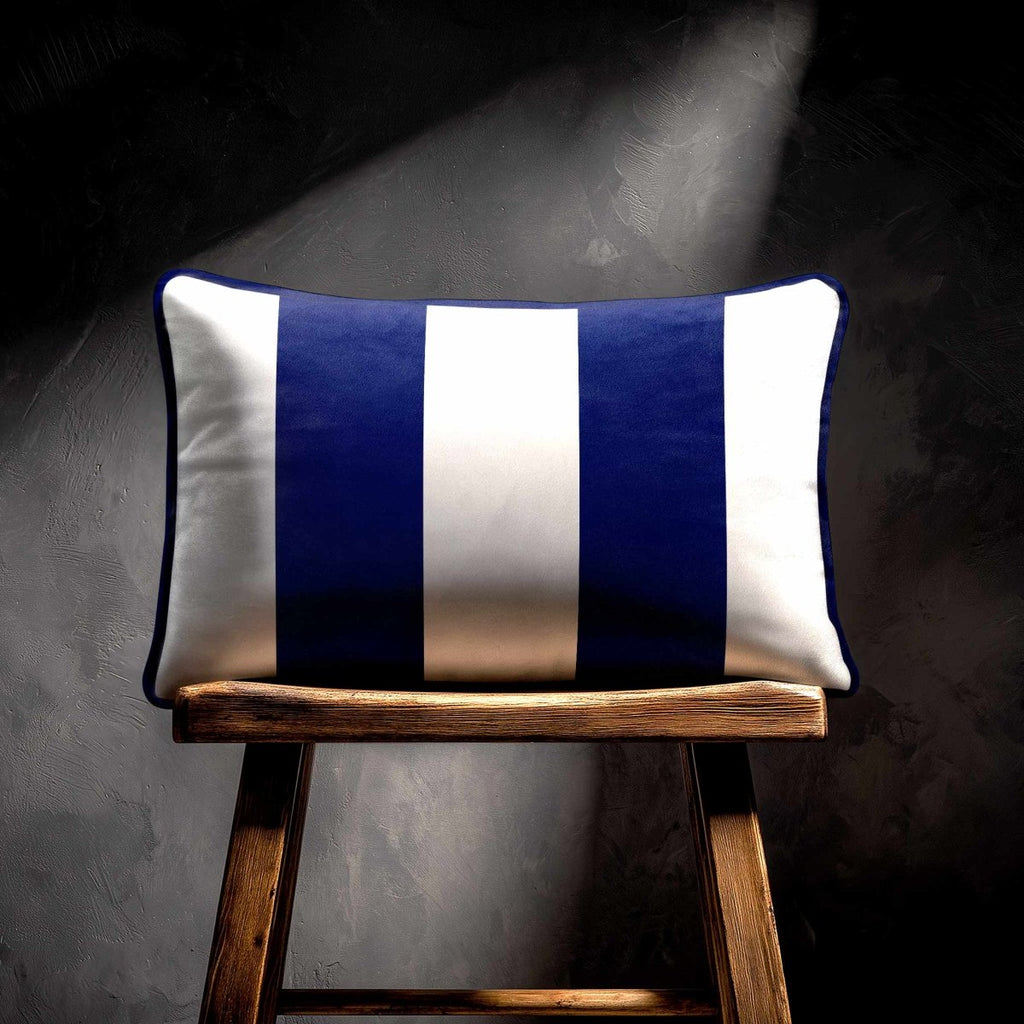 2 Stripes with Piping | Sustainable Velvet Rectangle Cushion - Midnight 50 x 30 cm by Izabela Peters