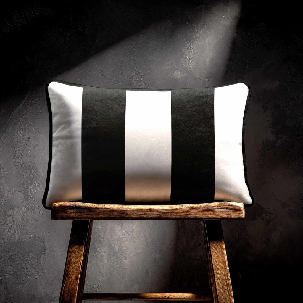 2 Stripes with Piping | Sustainable Velvet Rectangle Cushion - Charcoal 50 x 30 cm by Izabela Peters